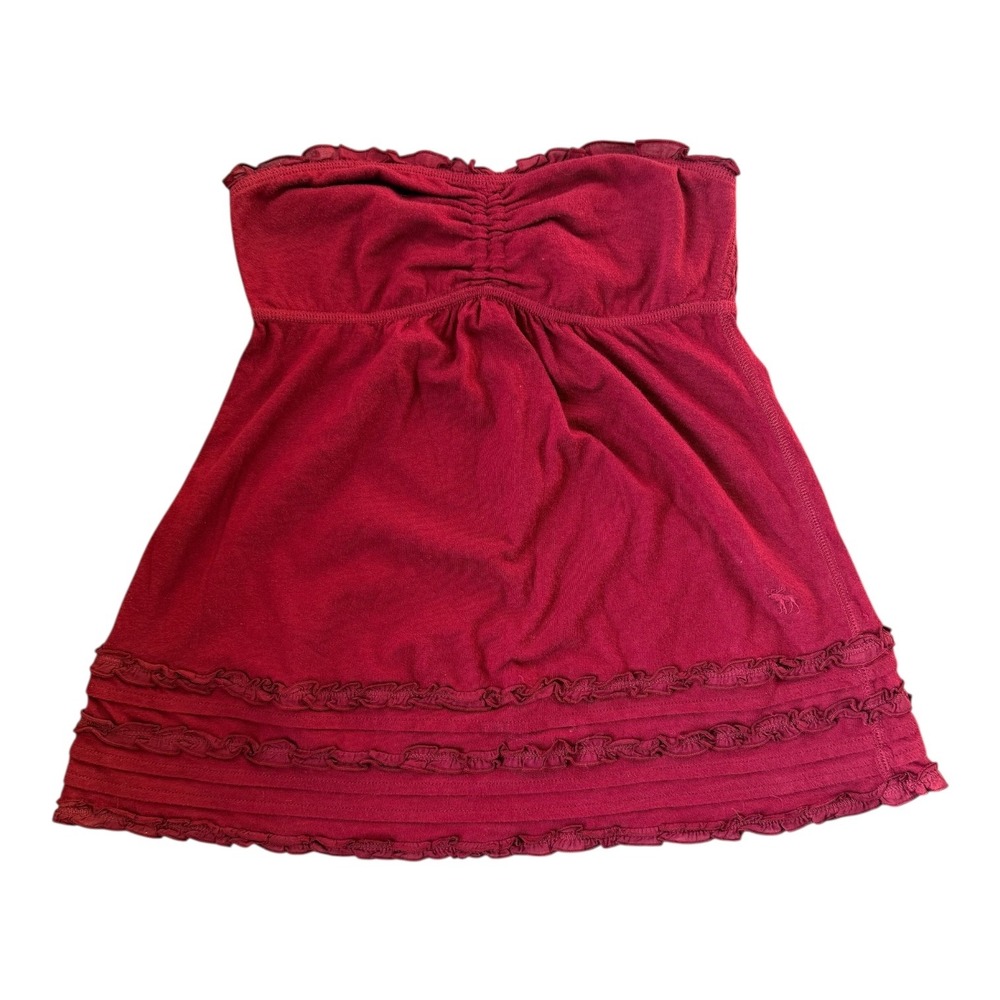 Y2K Abercrombie Kids Medium Strapless‎ Babydoll Tube Top Burgundy Women's XXS